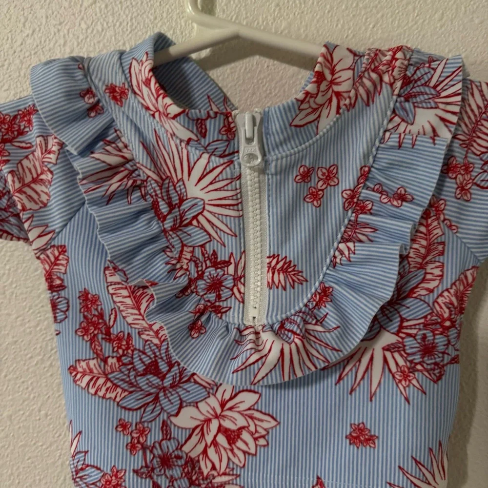 Janie & Jack Sky Blue Floral Stripe Floral Stripe Rash Guard Set Swim NWT 3-6mo